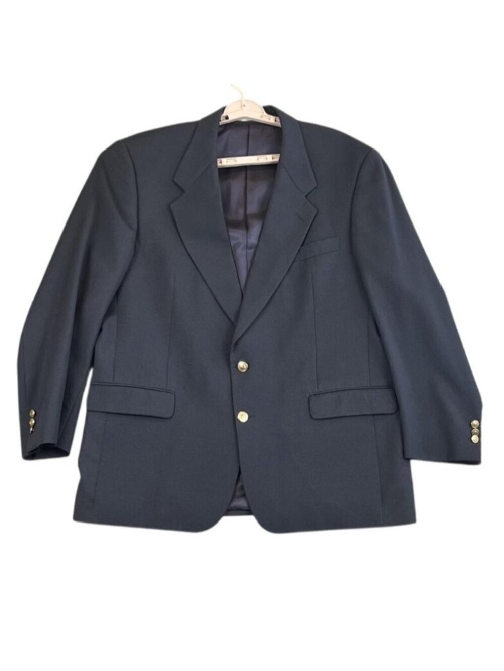 Mens Size 44R Navy Blue Wool Blazer Union Made Canada Fully Lined Gold Buttons
